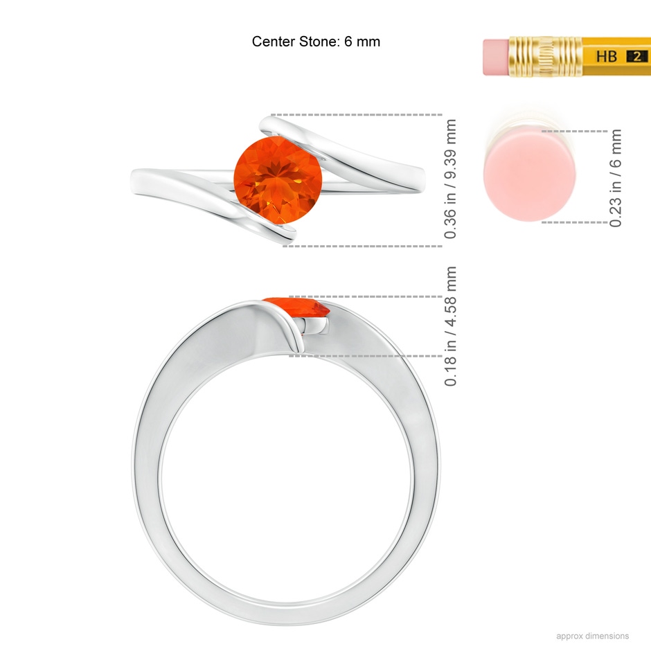 6mm AAA Bar-Set Solitaire Round Fire Opal Bypass Ring in White Gold ruler