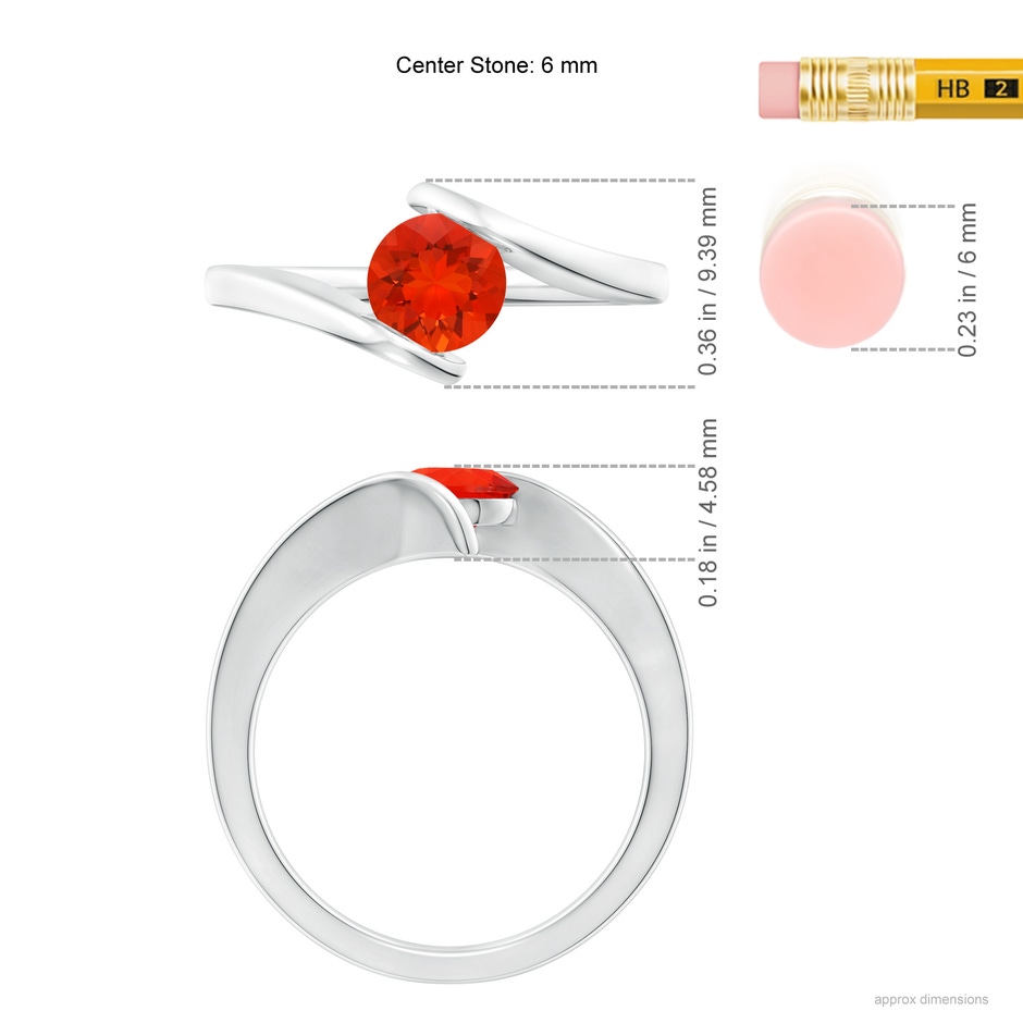 6mm AAAA Bar-Set Solitaire Round Fire Opal Bypass Ring in P950 Platinum ruler