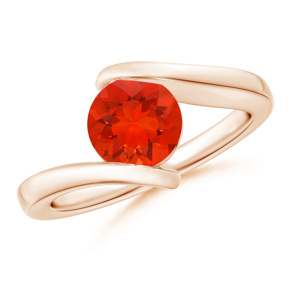 7mm AAAA Bar-Set Solitaire Round Fire Opal Bypass Ring in Rose Gold 