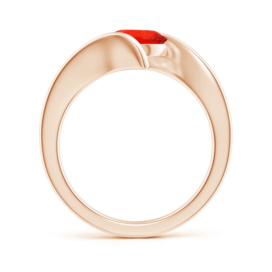 7mm AAAA Bar-Set Solitaire Round Fire Opal Bypass Ring in Rose Gold side-1