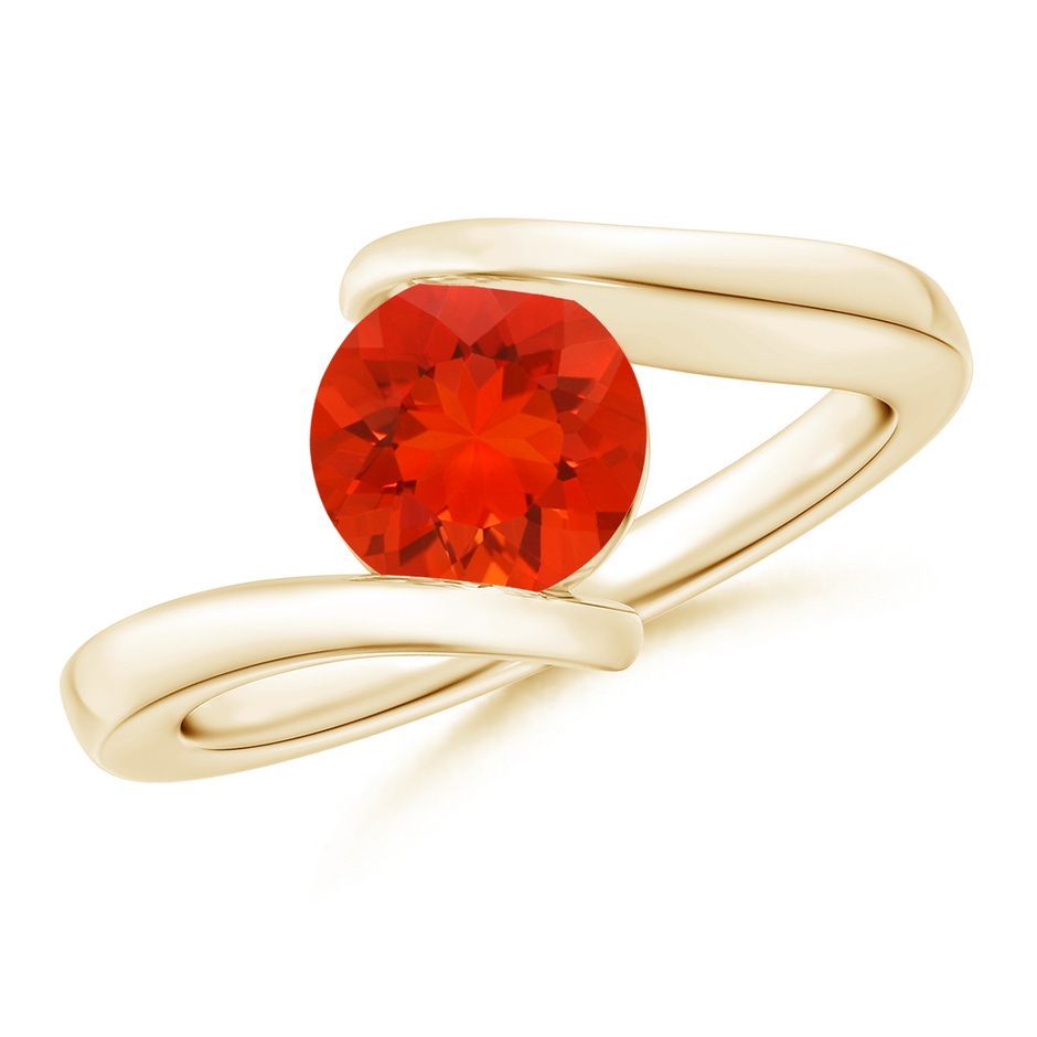 7mm AAAA Bar-Set Solitaire Round Fire Opal Bypass Ring in Yellow Gold 