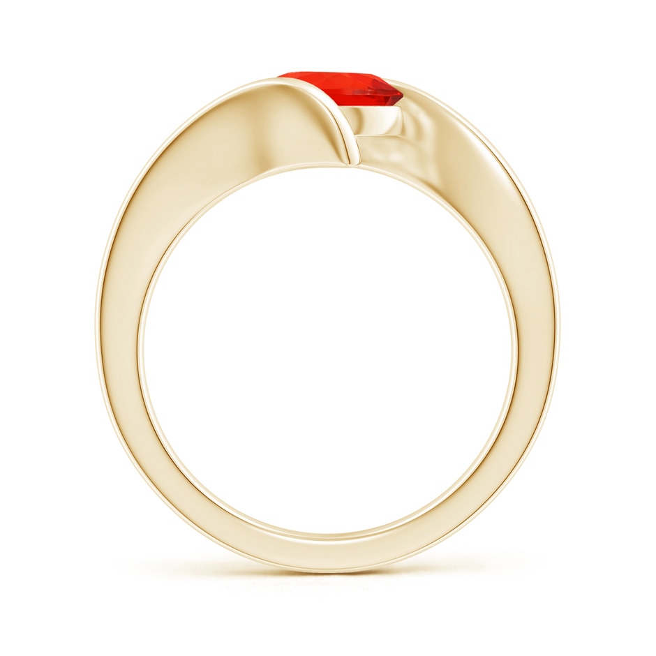 7mm AAAA Bar-Set Solitaire Round Fire Opal Bypass Ring in Yellow Gold side-1