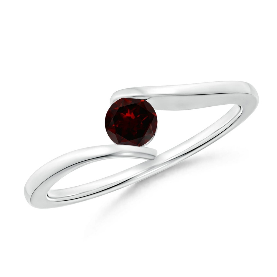 4mm A Bar-Set Solitaire Round Garnet Bypass Ring in White Gold 