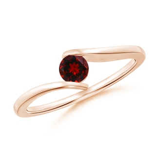 4mm AAAA Bar-Set Solitaire Round Garnet Bypass Ring in 9K Rose Gold