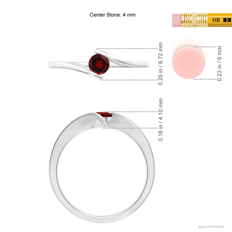 4mm AAAA Bar-Set Solitaire Round Garnet Bypass Ring in P950 Platinum ruler