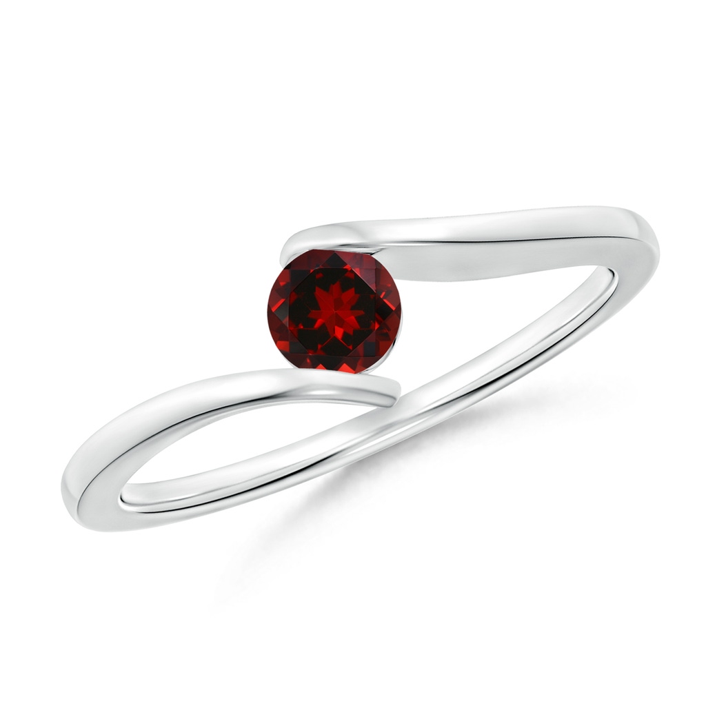 4mm AAAA Bar-Set Solitaire Round Garnet Bypass Ring in S999 Silver