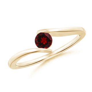 4mm AAAA Bar-Set Solitaire Round Garnet Bypass Ring in Yellow Gold