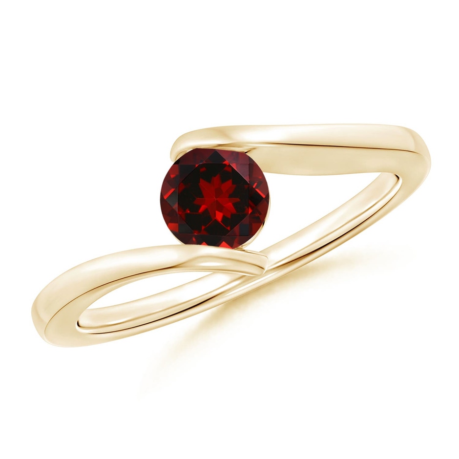 5mm AAAA Bar-Set Solitaire Round Garnet Bypass Ring in Yellow Gold 