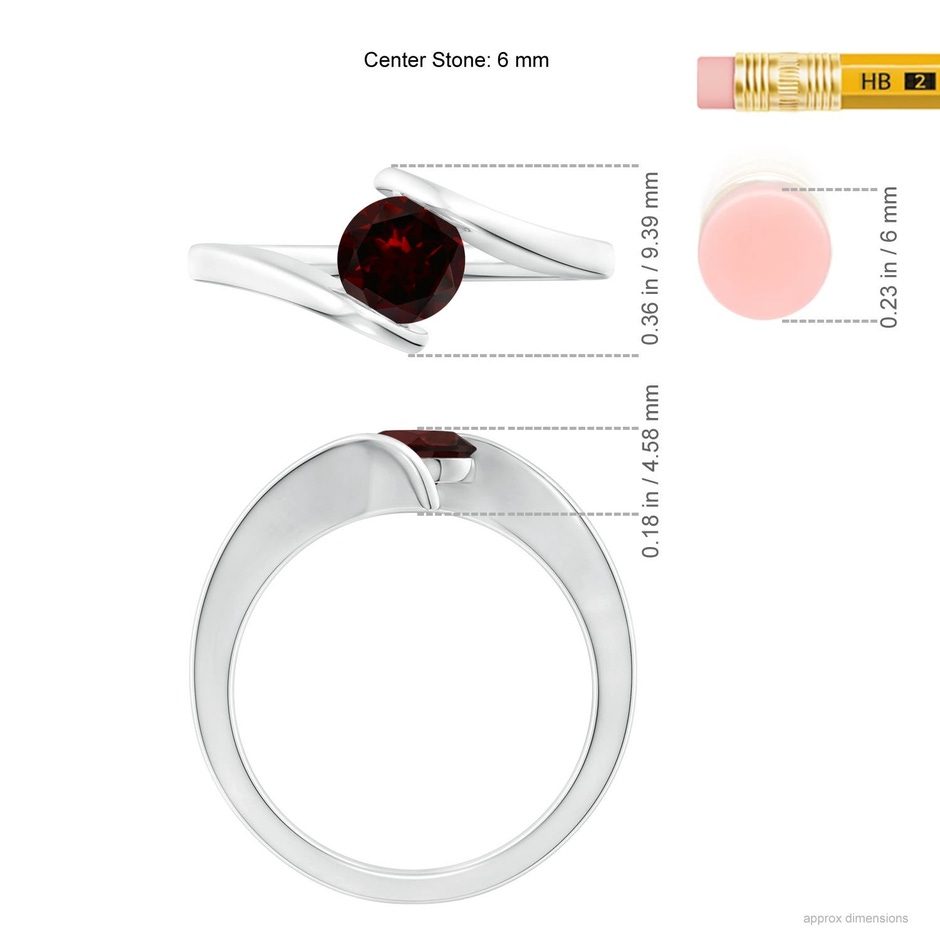 6mm A Bar-Set Solitaire Round Garnet Bypass Ring in White Gold ruler