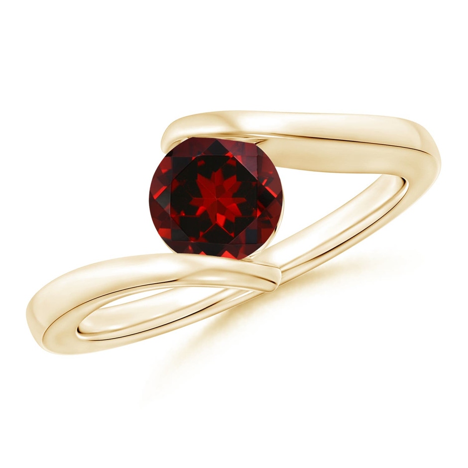 6mm AAAA Bar-Set Solitaire Round Garnet Bypass Ring in 18K Yellow Gold 