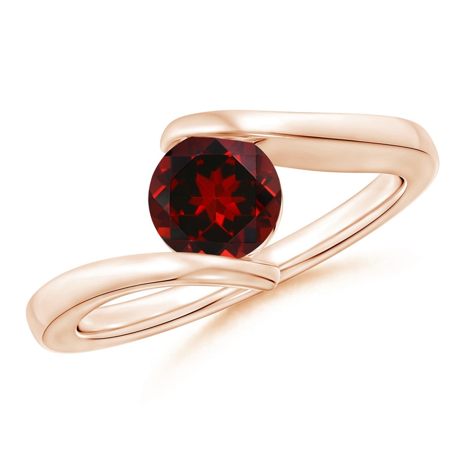 6mm AAAA Bar-Set Solitaire Round Garnet Bypass Ring in Rose Gold 