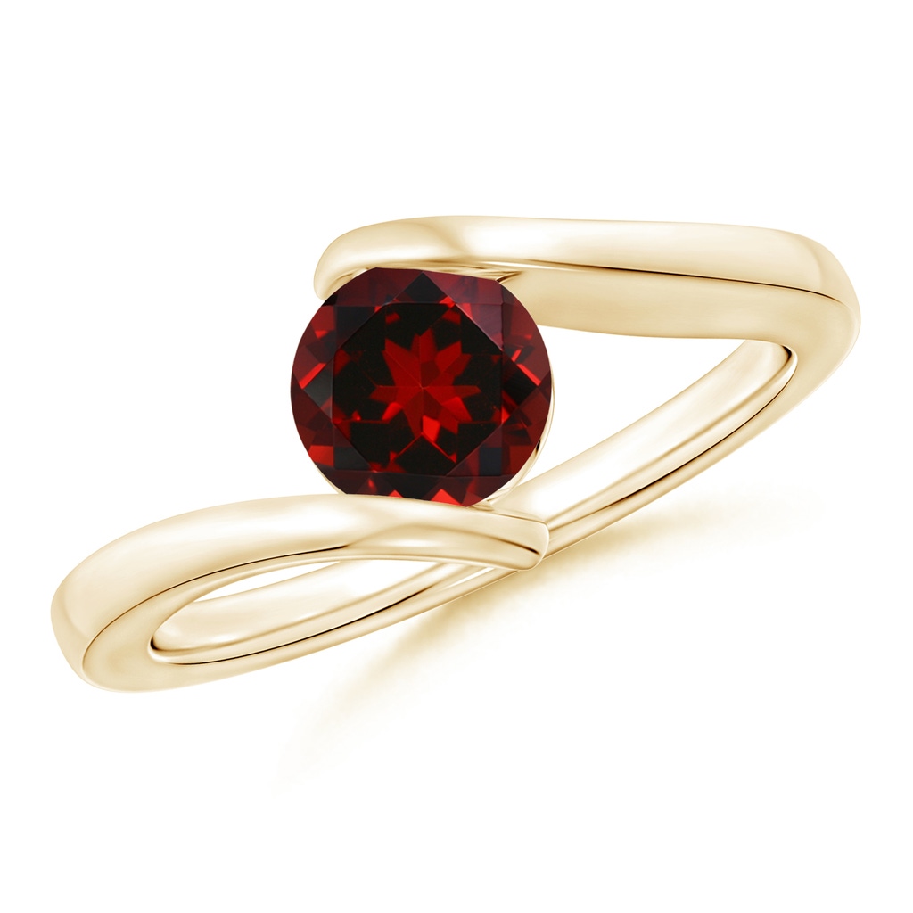 6mm AAAA Bar-Set Solitaire Round Garnet Bypass Ring in Yellow Gold