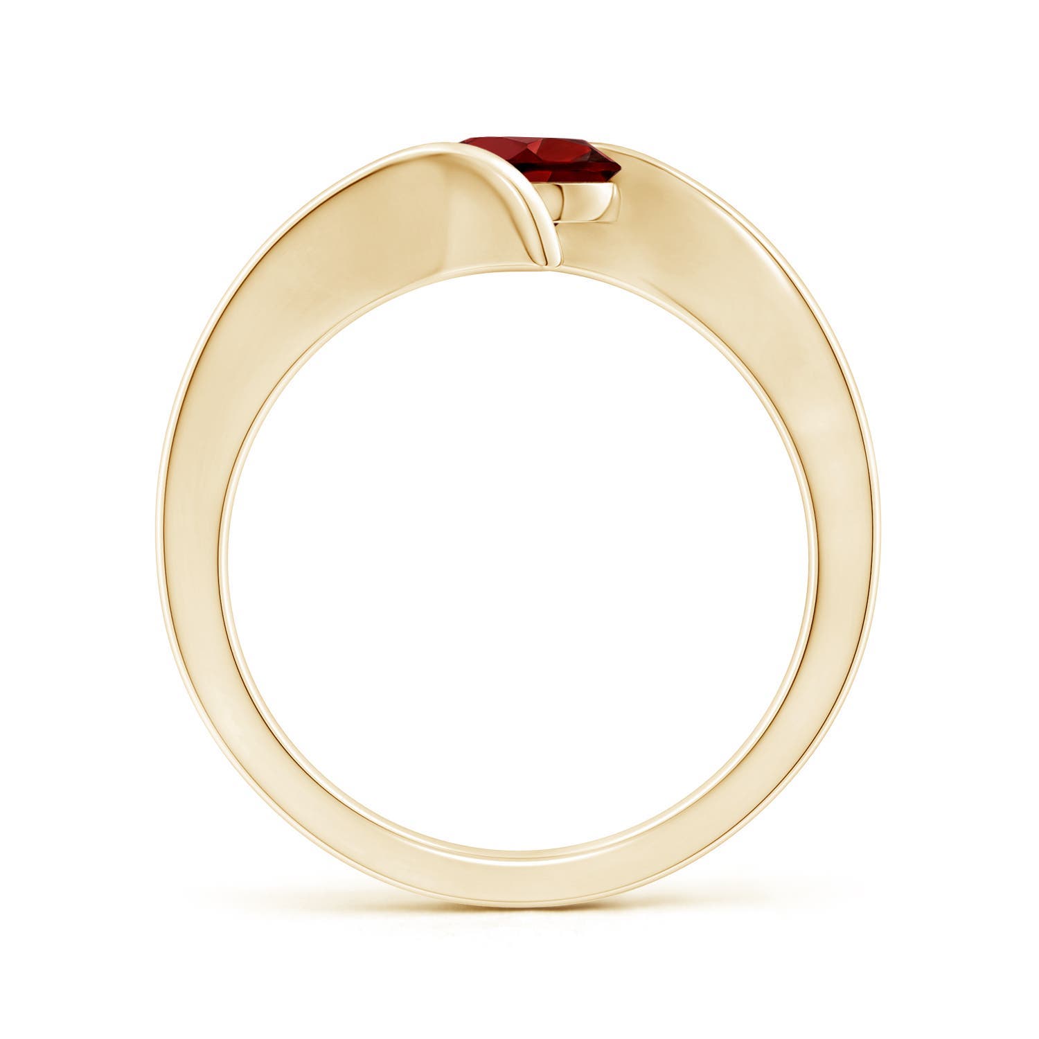 6mm AAAA Bar-Set Solitaire Round Garnet Bypass Ring in Yellow Gold - side 3