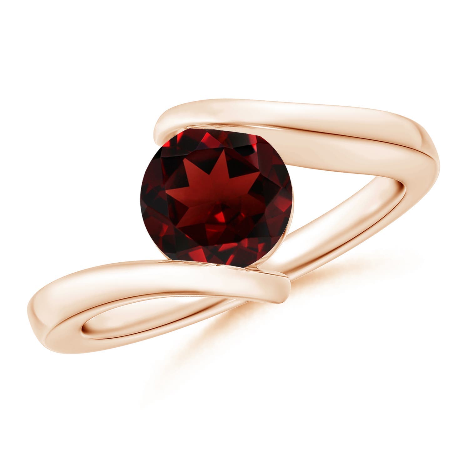 7mm AAA Bar-Set Solitaire Round Garnet Bypass Ring in 18CT Rose Gold