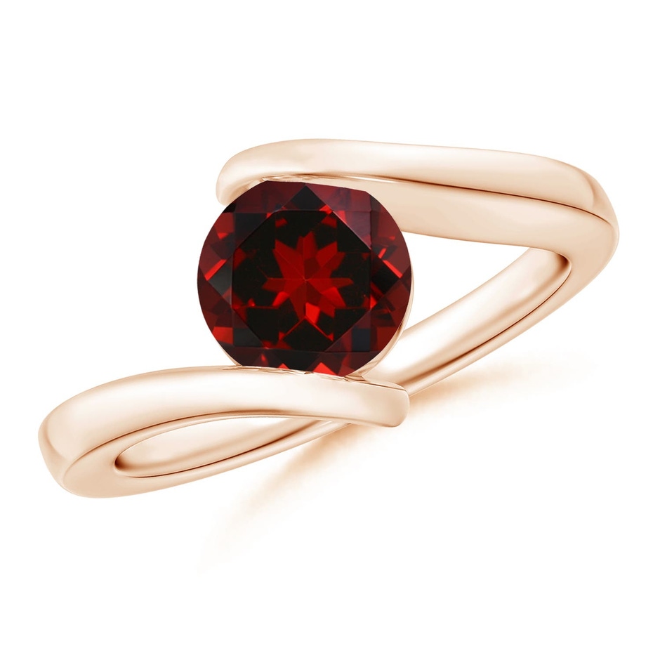 7mm AAAA Bar-Set Solitaire Round Garnet Bypass Ring in 18K Rose Gold 