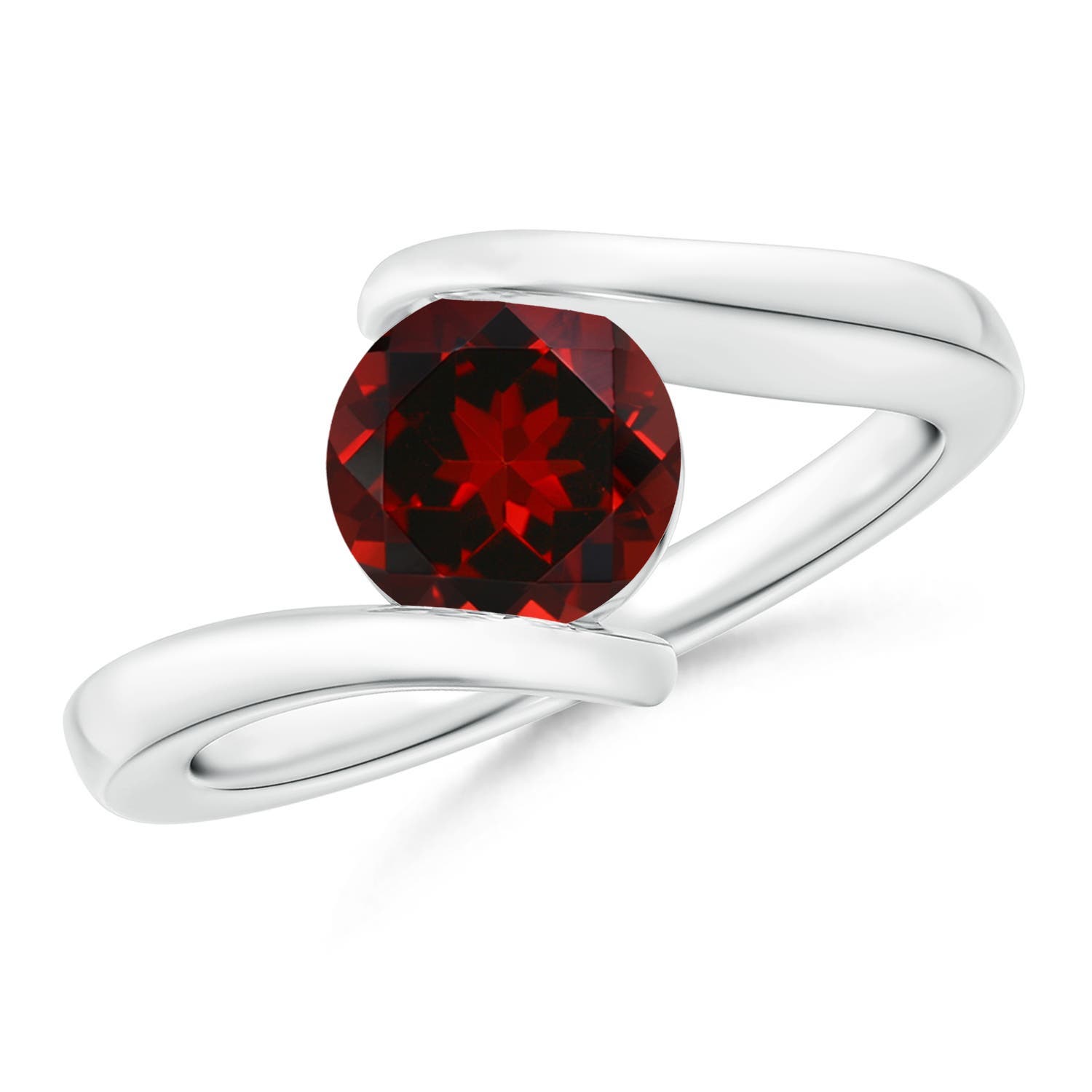 7mm AAAA Bar-Set Solitaire Round Garnet Bypass Ring in S999 Silver