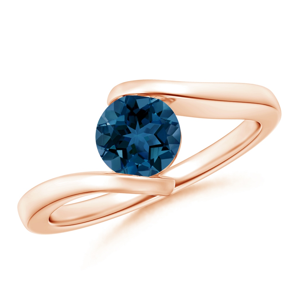6mm AAA Bar-Set Solitaire Round London Blue Topaz Bypass Ring in Rose Gold