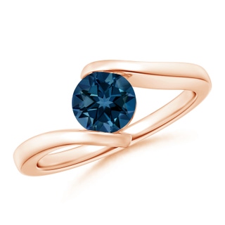 6mm AAAA Bar-Set Solitaire Round London Blue Topaz Bypass Ring in Rose Gold
