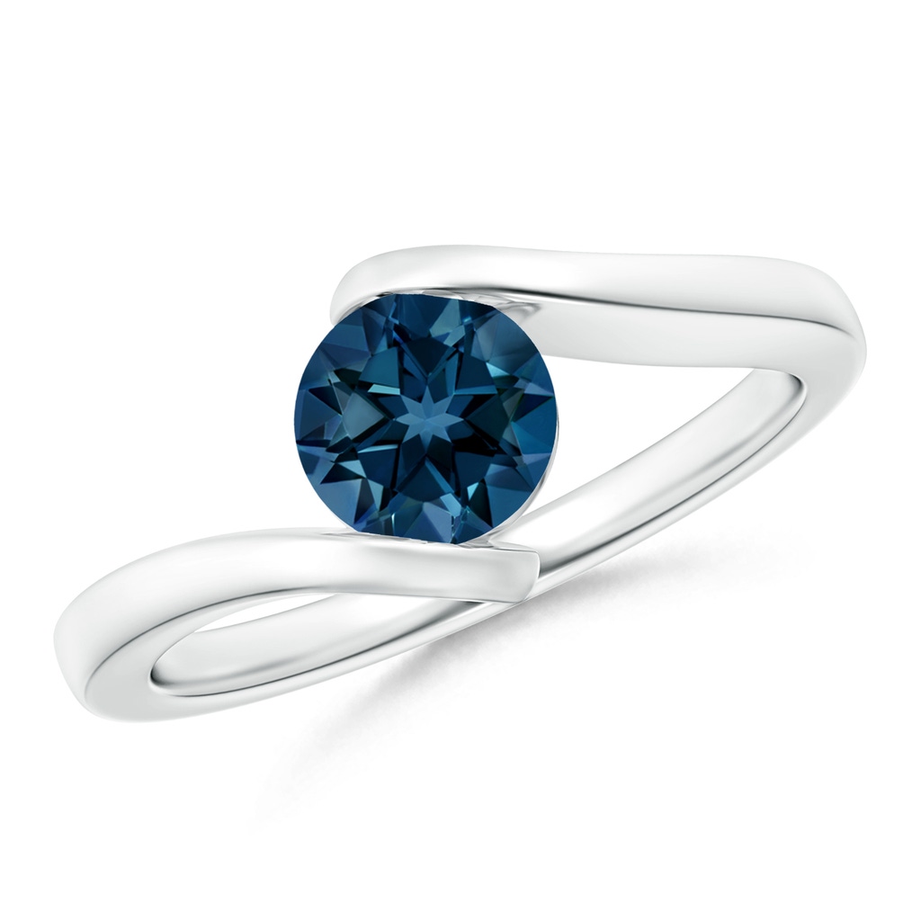 6mm AAAA Bar-Set Solitaire Round London Blue Topaz Bypass Ring in White Gold