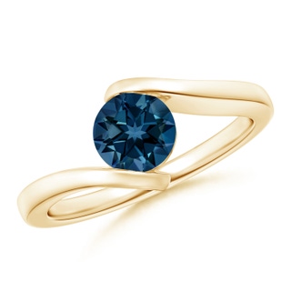 6mm AAAA Bar-Set Solitaire Round London Blue Topaz Bypass Ring in Yellow Gold