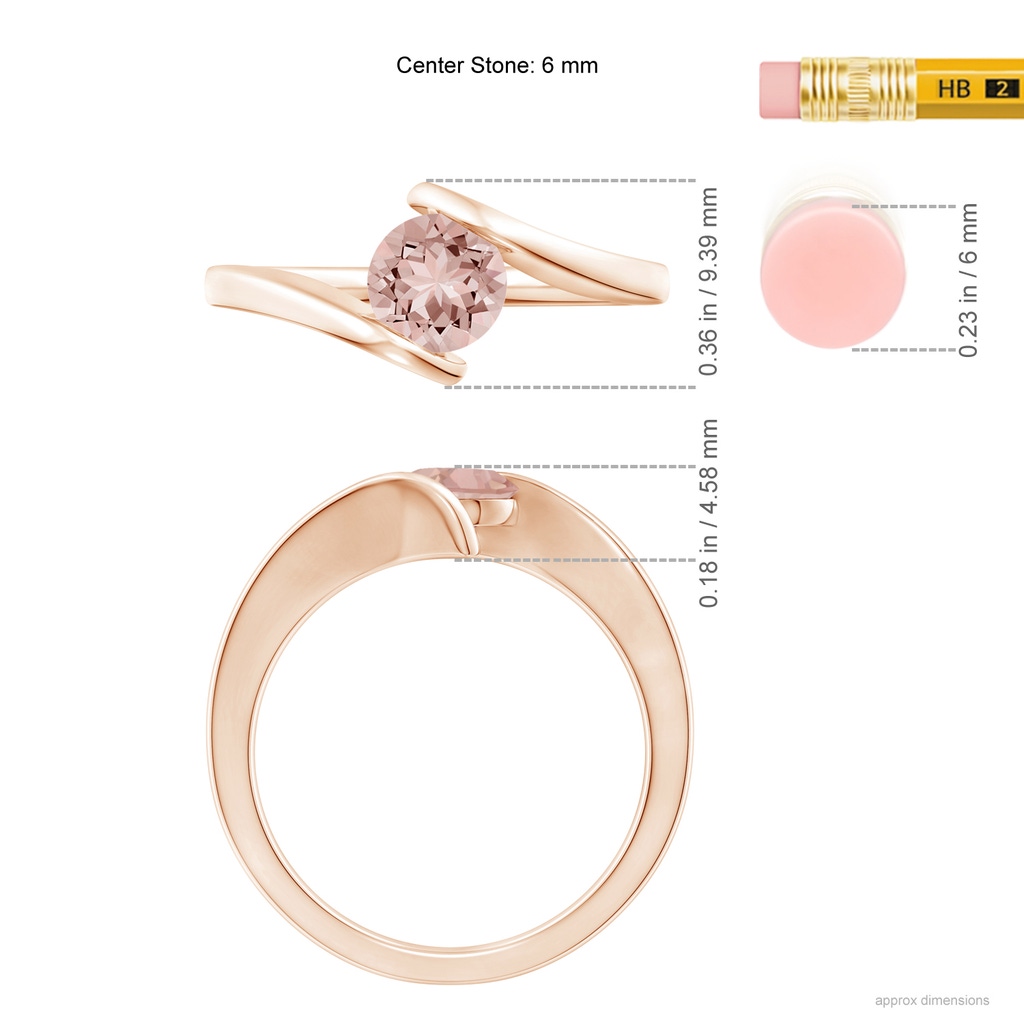 6mm AAAA Bar-Set Solitaire Round Morganite Bypass Ring in Rose Gold Ruler
