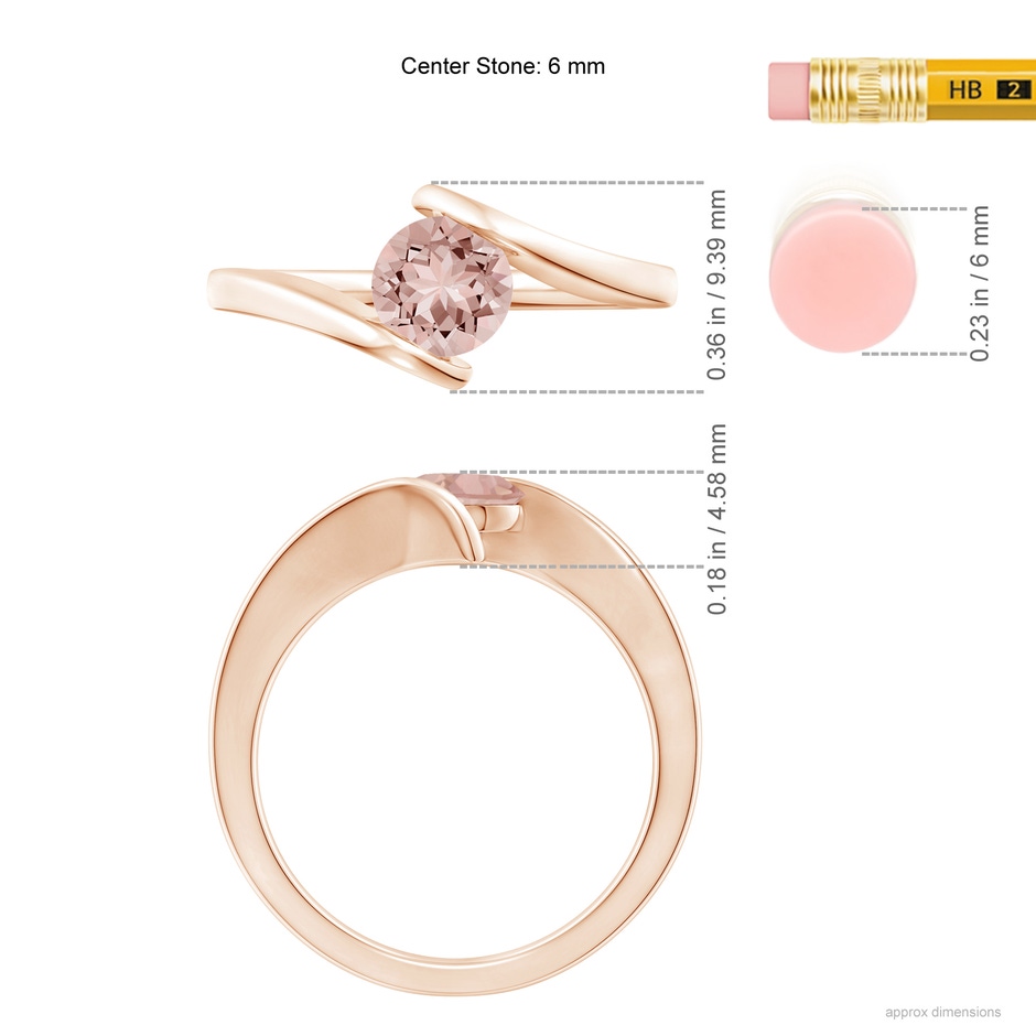 6mm AAAA Bar-Set Solitaire Round Morganite Bypass Ring in Rose Gold ruler