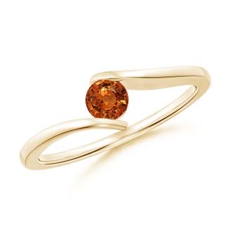 4mm AAAA Bar-Set Solitaire Round Orange Sapphire Bypass Ring in Yellow Gold