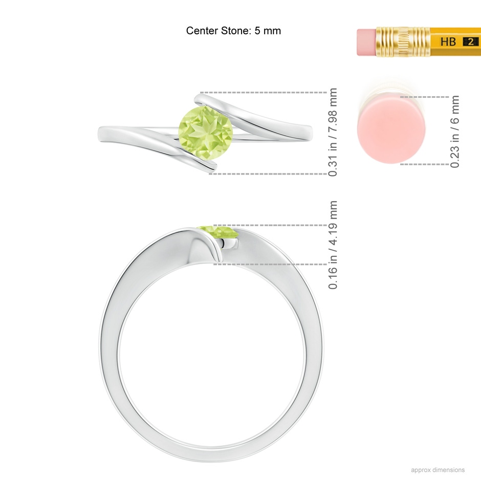5mm A Bar-Set Solitaire Round Peridot Bypass Ring in S999 Silver ruler