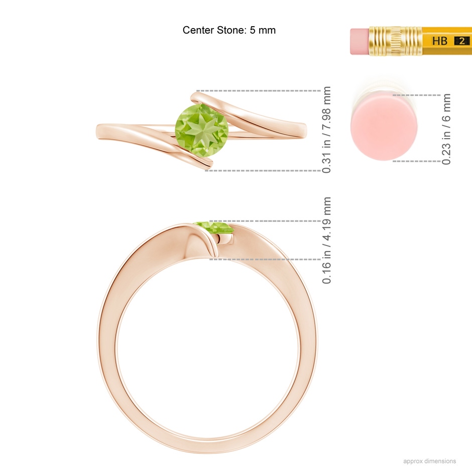 5mm AA Bar-Set Solitaire Round Peridot Bypass Ring in Rose Gold ruler