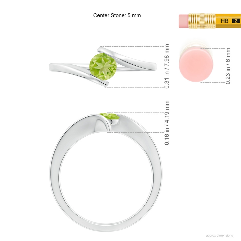 5mm AA Bar-Set Solitaire Round Peridot Bypass Ring in White Gold ruler
