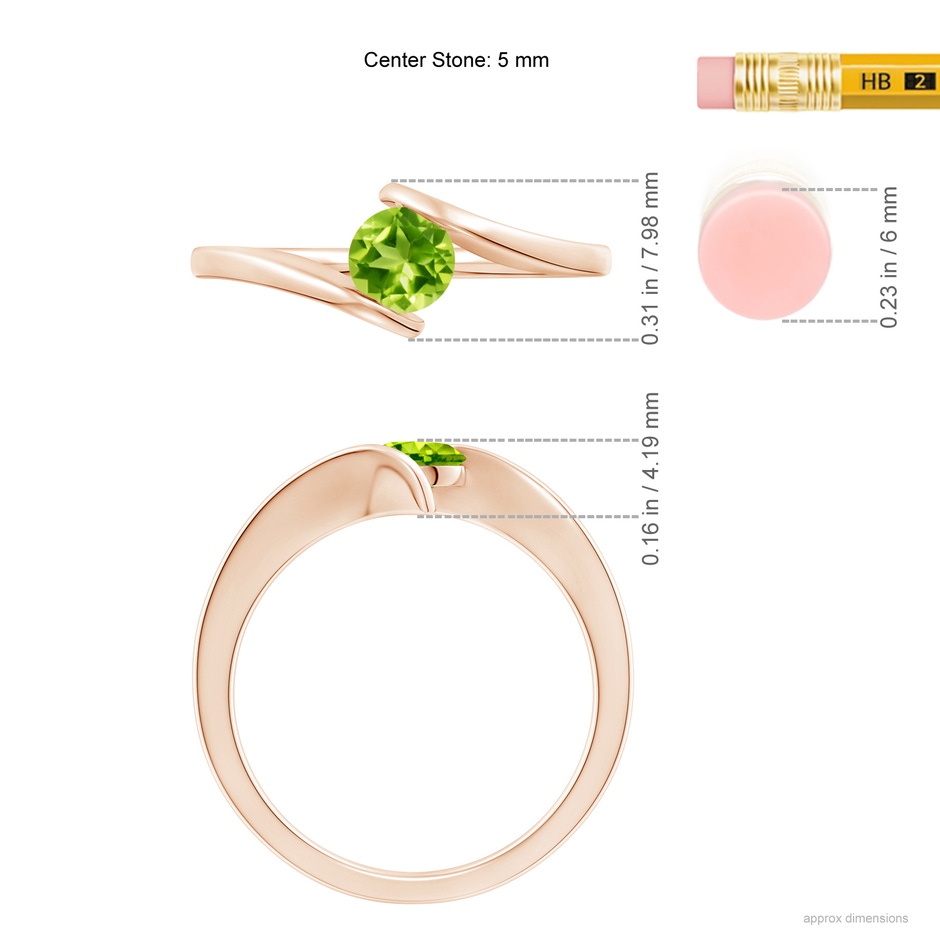 5mm AAA Bar-Set Solitaire Round Peridot Bypass Ring in Rose Gold ruler