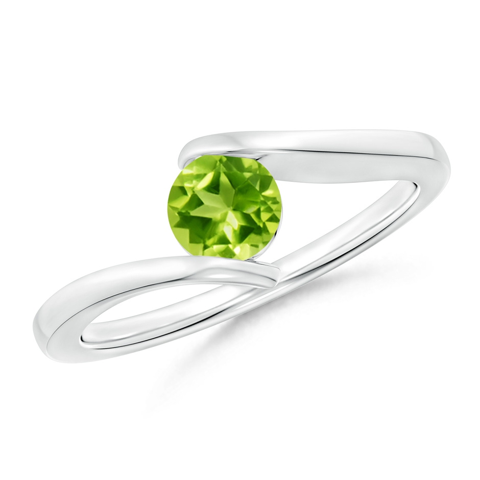 5mm AAA Bar-Set Solitaire Round Peridot Bypass Ring in S999 Silver 
