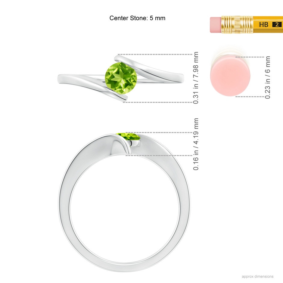5mm AAA Bar-Set Solitaire Round Peridot Bypass Ring in S999 Silver ruler