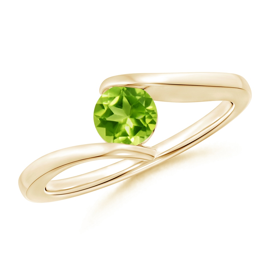 5mm AAA Bar-Set Solitaire Round Peridot Bypass Ring in Yellow Gold 