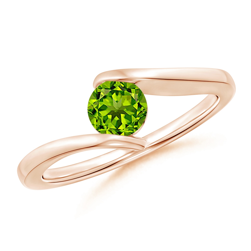 5mm AAAA Bar-Set Solitaire Round Peridot Bypass Ring in Rose Gold
