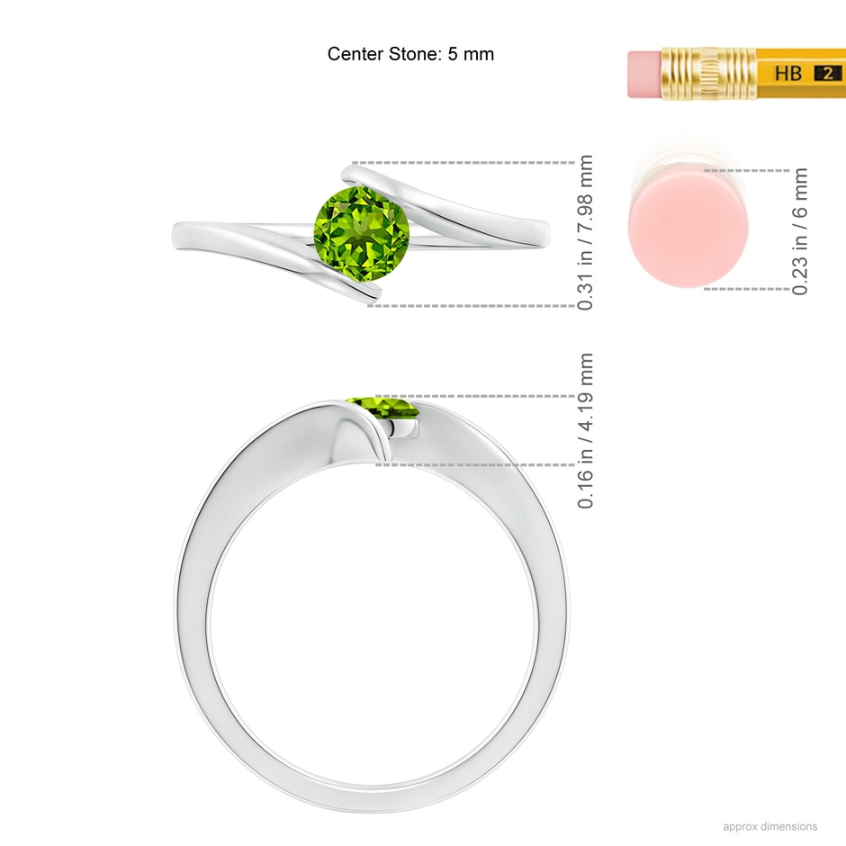 5mm AAAA Bar-Set Solitaire Round Peridot Bypass Ring in S999 Silver ruler