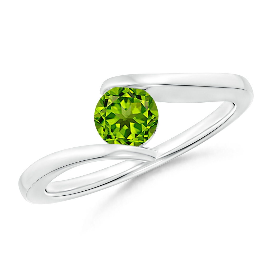 5mm AAAA Bar-Set Solitaire Round Peridot Bypass Ring in White Gold