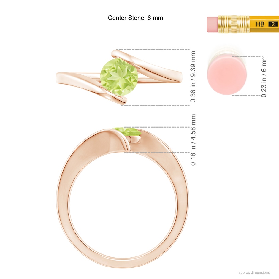 6mm A Bar-Set Solitaire Round Peridot Bypass Ring in 18K Rose Gold ruler