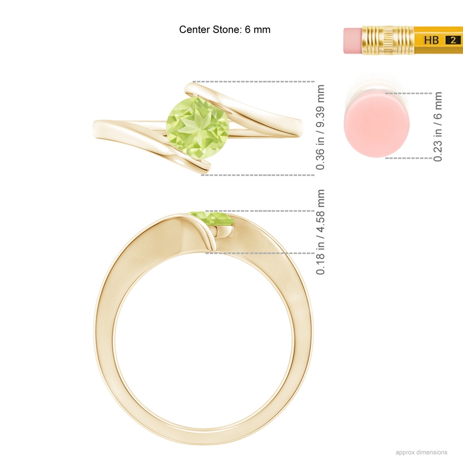 6mm A Bar-Set Solitaire Round Peridot Bypass Ring in 18K Yellow Gold ruler