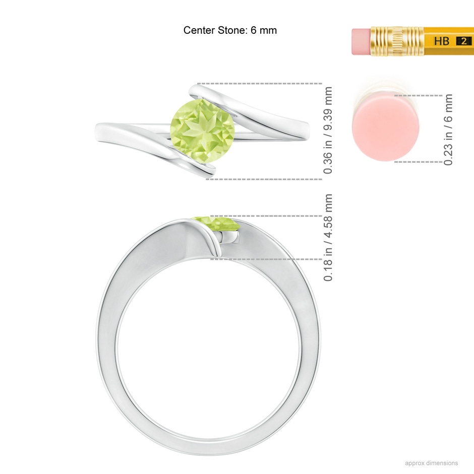 6mm A Bar-Set Solitaire Round Peridot Bypass Ring in P950 Platinum ruler