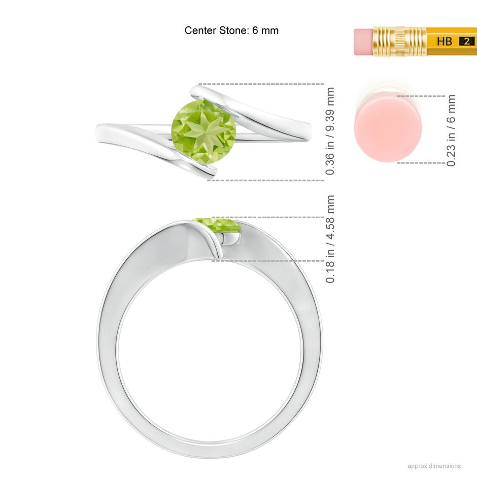 6mm AA Bar-Set Solitaire Round Peridot Bypass Ring in White Gold ruler