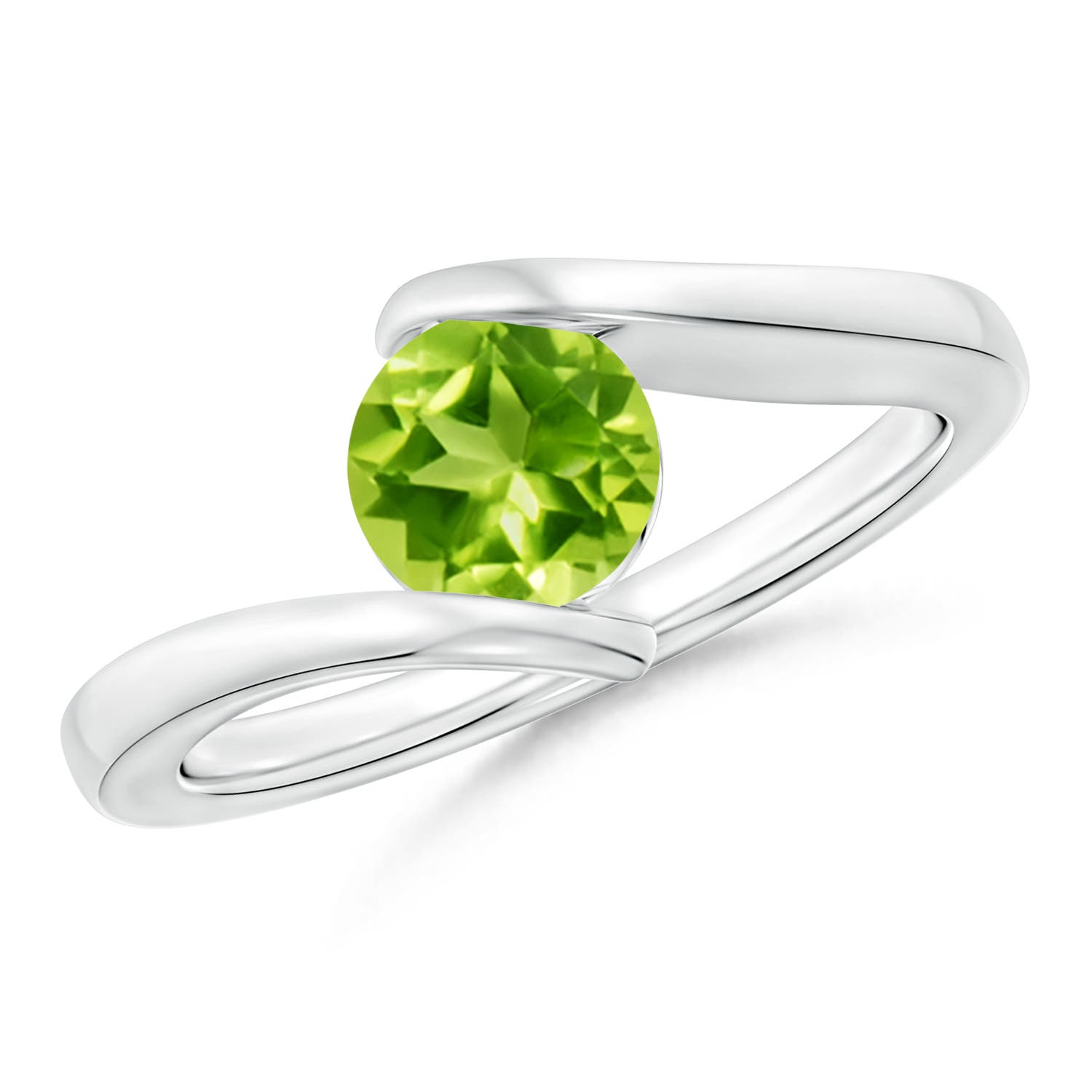 6mm AAA Bar-Set Solitaire Round Peridot Bypass Ring in 18CT White Gold