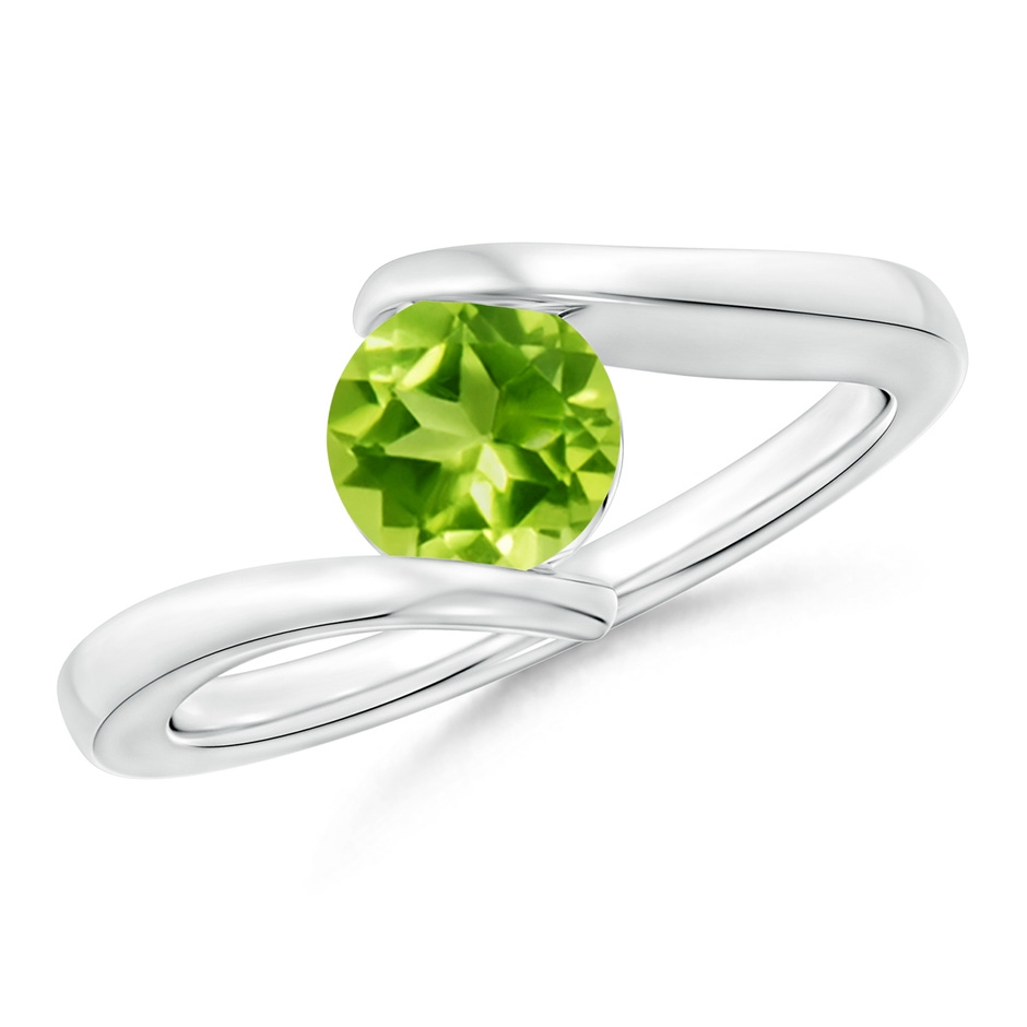 6mm AAA Bar-Set Solitaire Round Peridot Bypass Ring in 18K White Gold 