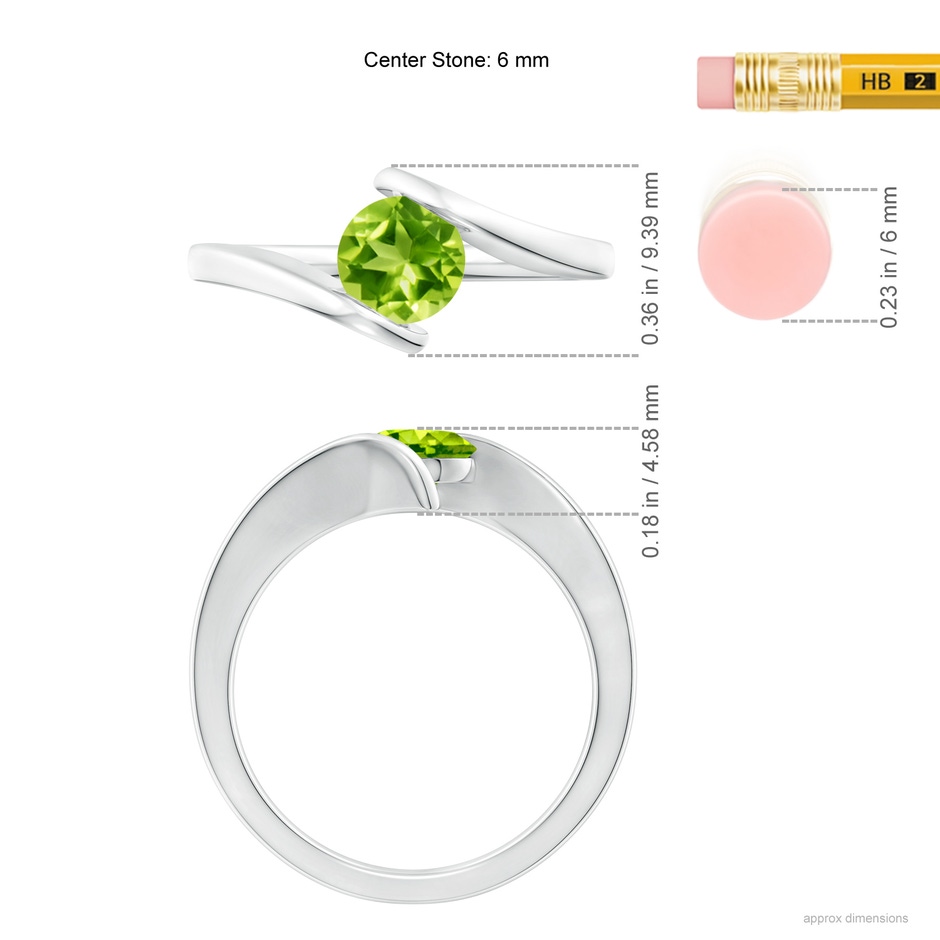6mm AAA Bar-Set Solitaire Round Peridot Bypass Ring in 18K White Gold ruler