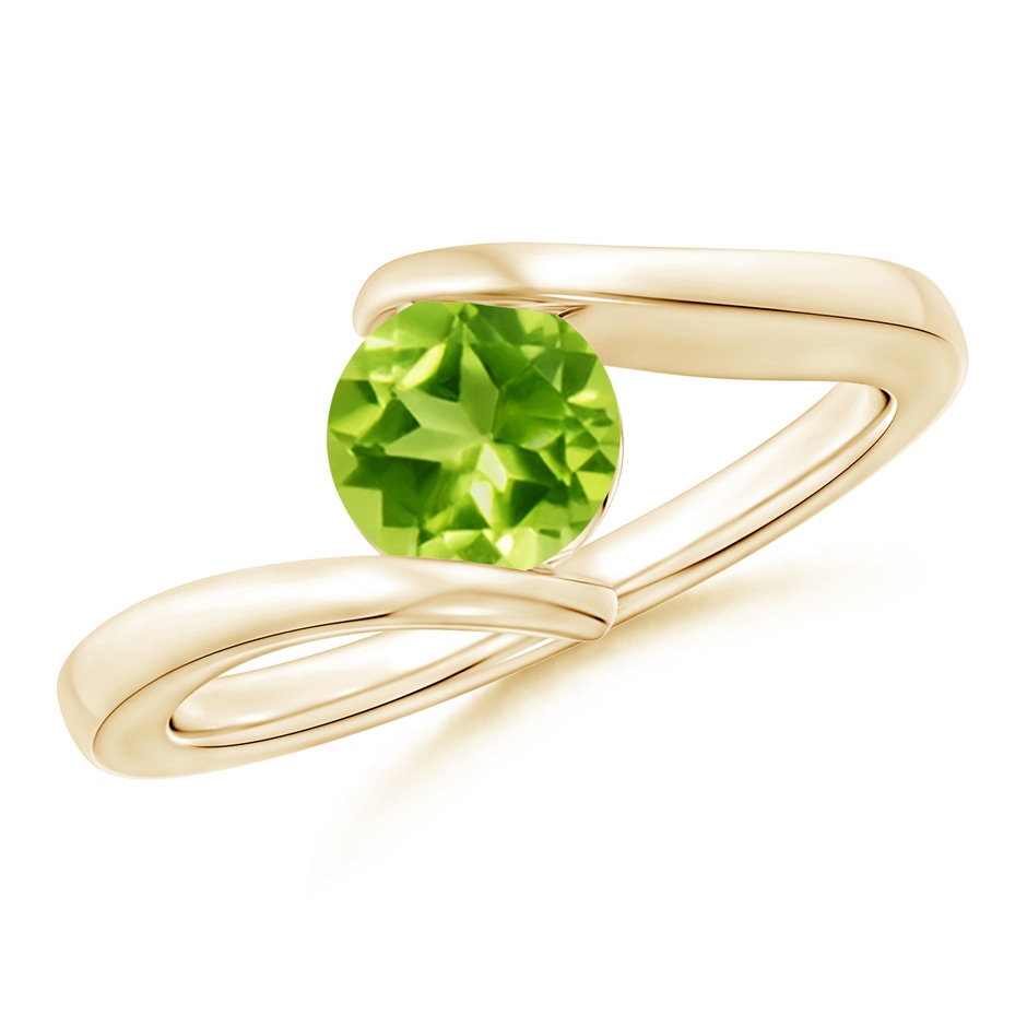 6mm AAA Bar-Set Solitaire Round Peridot Bypass Ring in 18K Yellow Gold 