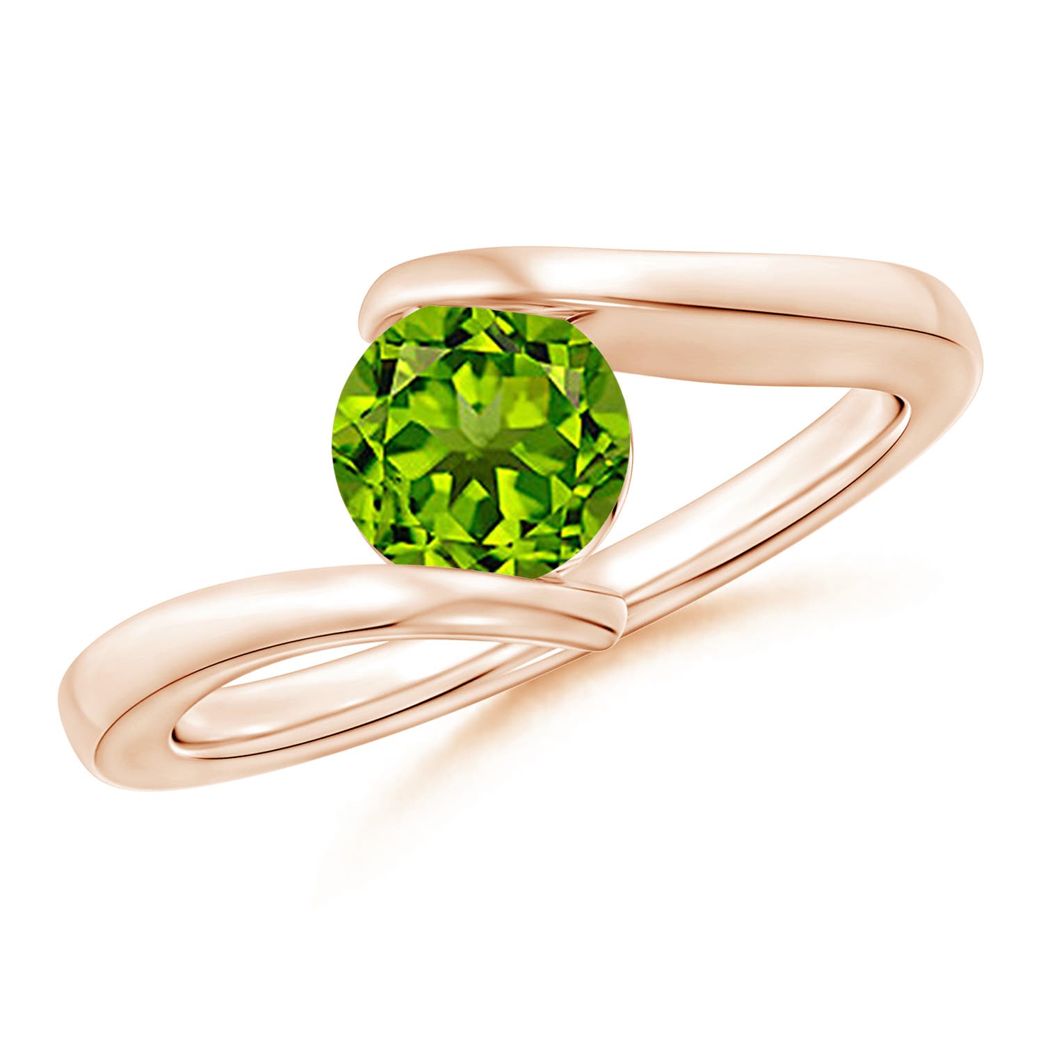 6mm AAAA Bar-Set Solitaire Round Peridot Bypass Ring in 18CT Rose Gold