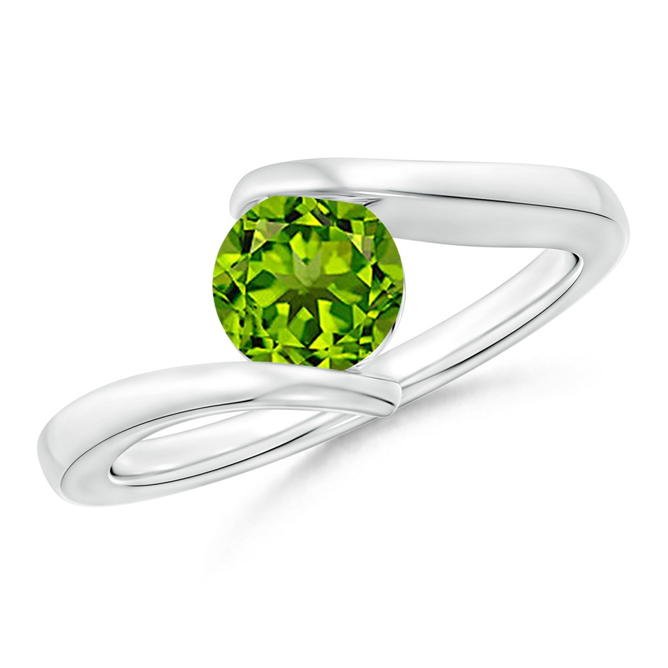 6mm AAAA Bar-Set Solitaire Round Peridot Bypass Ring in 18K White Gold 