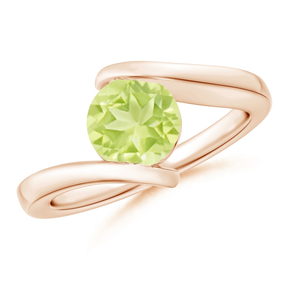 7mm A Bar-Set Solitaire Round Peridot Bypass Ring in 18K Rose Gold 