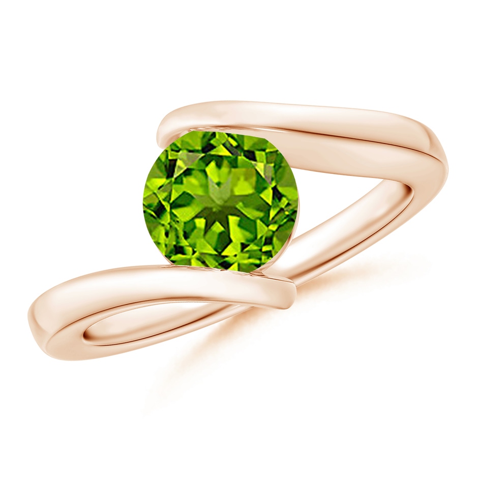 7mm AAAA Bar-Set Solitaire Round Peridot Bypass Ring in 18K Rose Gold 