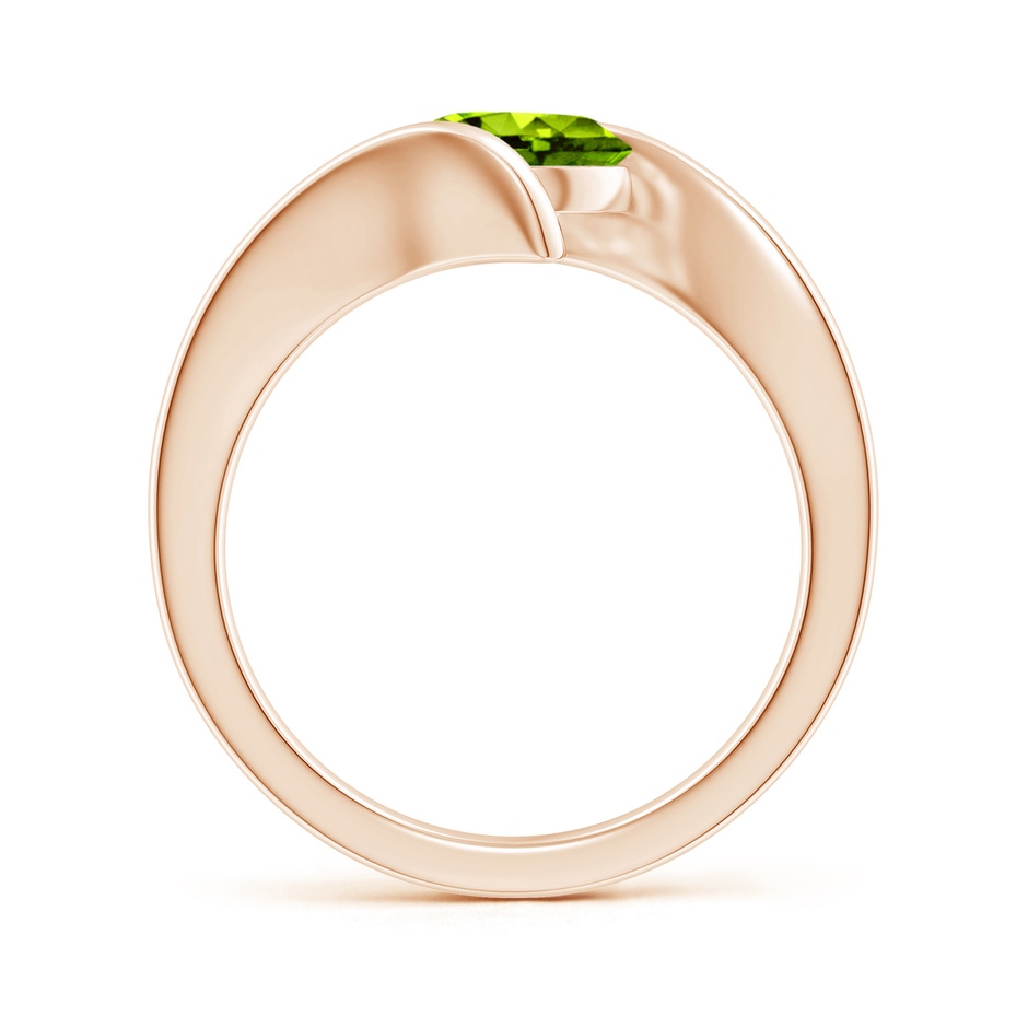 7mm AAAA Bar-Set Solitaire Round Peridot Bypass Ring in 18K Rose Gold side 199